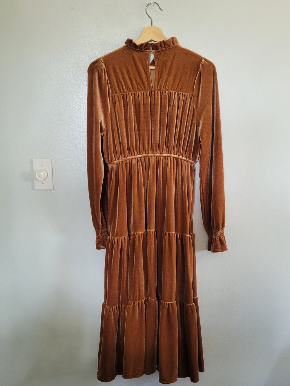 NWT Icone By Simons Velvet Tiered Midi Dress Ruffle Sz P/S Brown Boho Fall - Picture 3 of 14